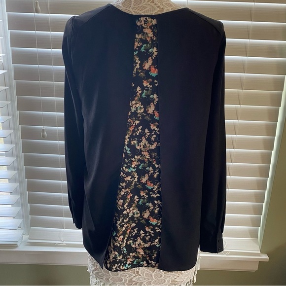 Porophrose Elegant Black long-sleeve chic blouse Floral-patterned back panel S - Picture 8 of 8